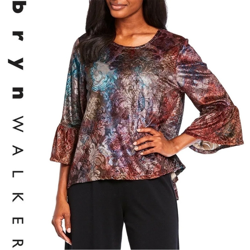 Bryn Walker Fran Velvet Burnout Blouse Moondance Lagenlook Art-To-Wear Large GUC
